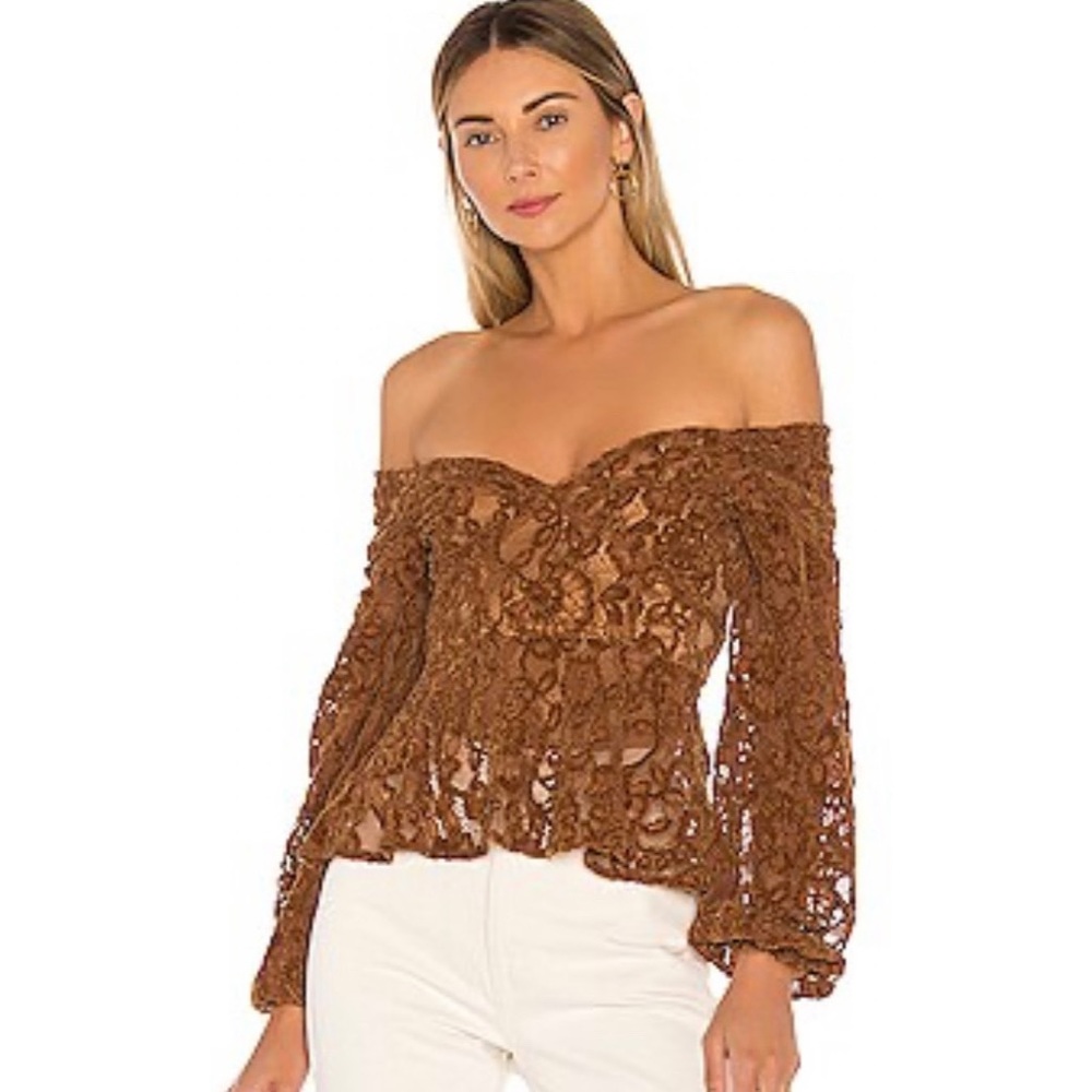 Tularosa Revolve Cameron Lace Off the Shoulder Top in Camel Brown Size XS